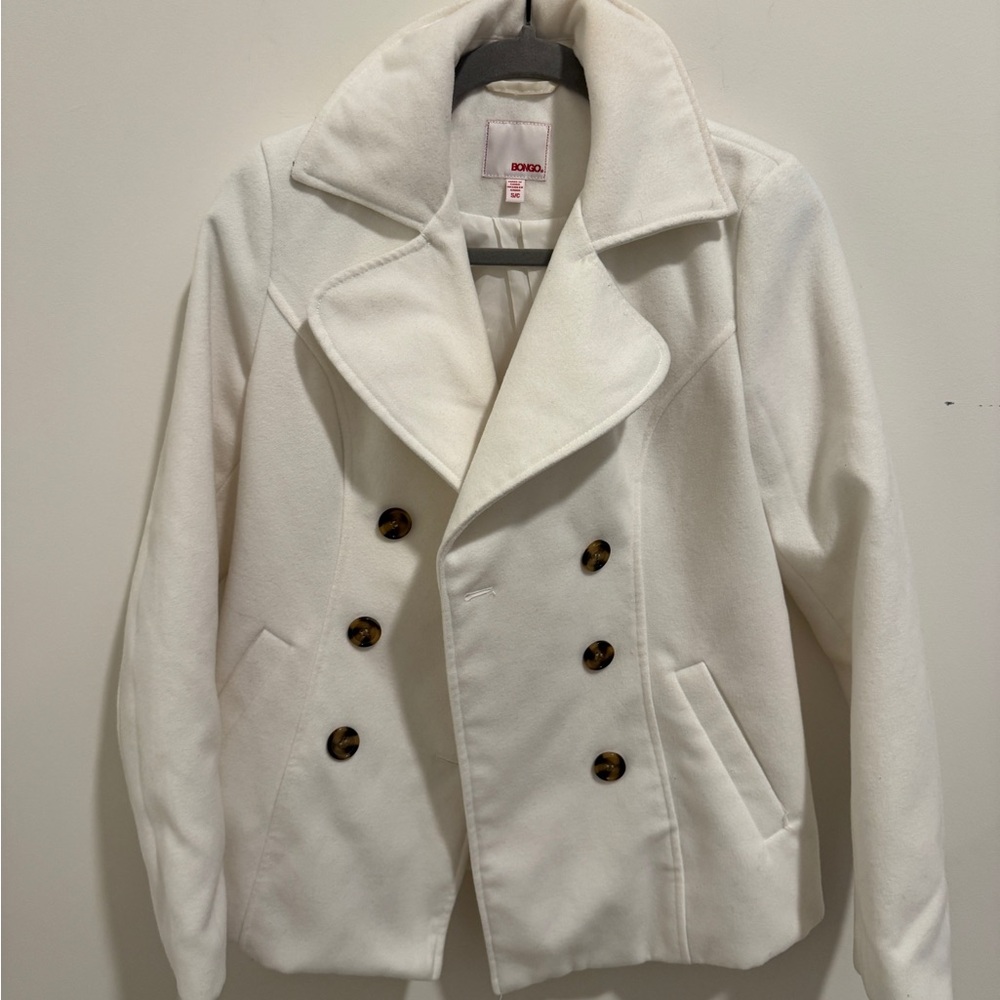 BONGO Ivory Double-Breasted Pea Coat